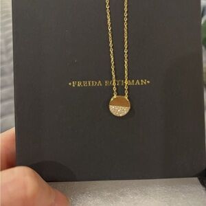 Freida Rothman Gold Pave Half-Moon Pendant Necklace - Sterling and Gold plated